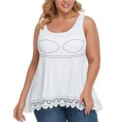 STARBILD Spaghetti Top Damen Top Mit Breiten Trägern Unterhemd BH-Hemd Basic Tank Tops Lace Spizentop U-Ausschnitt Oberteile Bequeme Frauen Shirt Lang Sommer Shirts Top 198 Weiß 3XL von STARBILD