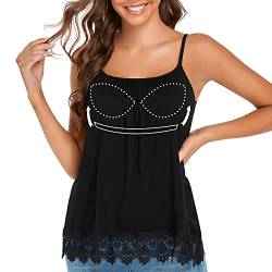 STARBILD Spaghetti Top Damen Top Mit Breiten Trägern Unterhemd BH-Hemd Basic Tank Tops Lace Spizentop U-Ausschnitt Oberteile Bequeme Frauen Shirt Lang Sommer Shirts Top 239 Schwarz 3XL von STARBILD