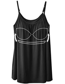 STARBILD Spaghetti Top Damen Top Mit Breiten Trägern Unterhemd BH-Hemd Basic Tank Tops U-Ausschnitt Oberteile Bequeme Frauen Shirt Lang Sommer Shirts Top Schwarz 2XL von STARBILD