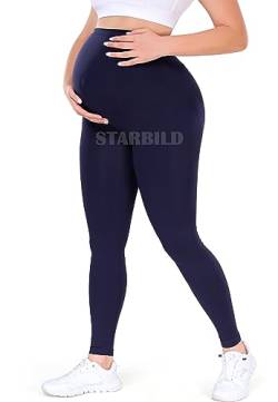 STARBILD Umstandsleggings Lang Damen, Umstandshose Blickdichte, Nahtlose Leggings Umstandsmode, Hosen für Schwangere, Nahtlose Blau XL von STARBILD