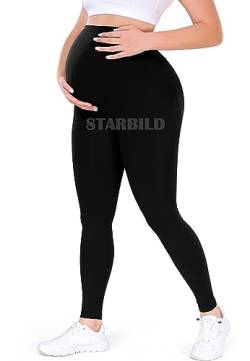 STARBILD Umstandsleggings Lang Damen, Umstandshose Blickdichte, Nahtlose Leggings Umstandsmode, Hosen für Schwangere, Nahtlose Schwarz L von STARBILD