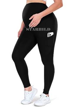 STARBILD Umstandsleggings mit Taschen über dem Bauch, Blickdichte Lange Umstandshose, Nicht Durchsichtig Umstandsmode für Schwangere, N9940 Tasche Schwarz L von STARBILD