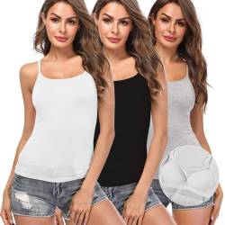 STARBILD Unterhemden Damen 3 Stück BH-Hemd Spaghettiträger Basic Top Unterhemd Verstellbarer Spaghetti Strap Cami BH Bügelloser Gepolstert Tank Tops von STARBILD