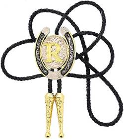 STARBRILLIANT Fashion Cowboy Western Krawatte Gold Initiale A Bis Z Cowboy Bolo Krawatte Mit Silbernem Hufeisen Muster Rand(R) von STARBRILLIANT