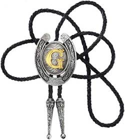STARBRILLIANT Fashion Cowboy Western Tie Gold Initial A to Z Cowboy Bolo Tie with Silver Grey Horseshoe Pattern Edging (G) von STARBRILLIANT