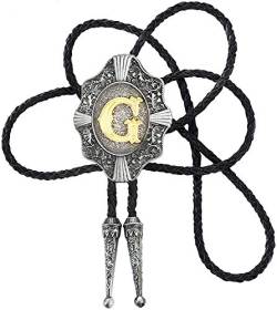 STARBRILLIANT Vintage Western Cowboy Krawatte Golden Initiale A Bis Z Cowboy Bolo Krawatte Mit Gun Black European Retro Muster Rand (G) von STARBRILLIANT