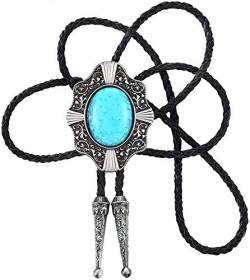 STARBRILLIANT Western Cowboy Krawatte Für Herren Indianer Bolo Krawatte Schwarz Handarbeit Rodeo Texas Krawatte Mit Naturstein（blue 3） von STARBRILLIANT