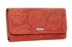StarHide Frauen RFID Blocking Wallet | Damen Echte Distressed Leder Geprägte Rose Floral Geldbörse | Stilvolle Klappe über Lange Geldbörse mit Reißverschluss - 5580 (Rot) von STARHIDE