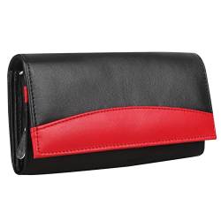 Starhide-RFID-blockierende Damen-Geldbörse, Luxus-Geldbeutel, weich, schwarz-rot, echtes Nappa-Leder, für Kreditkarten, mit 2 Reißverschluss-Taschen Innen, 370 von STARHIDE