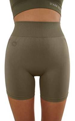 STARK SOUL® Kurze Sport Leggings Damen, Seamless, Opaque, Fitnessshort, Farbe: Olive, Größe: M von STARK SOUL