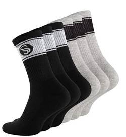 STARK SOUL 6 Paar Sportsocken im RETRO Design - Crew Socks in Bester Qualität, Tennissocken aus feinster Baumwolle, Schwarz & grau 43-46 von STARK SOUL