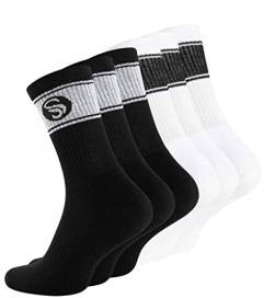 STARK SOUL 6 Paar Sportsocken im RETRO Design - Crew Socks in Bester Qualität, Tennissocken aus feinster Baumwolle, Weiss & Schwarz 35-38 von STARK SOUL
