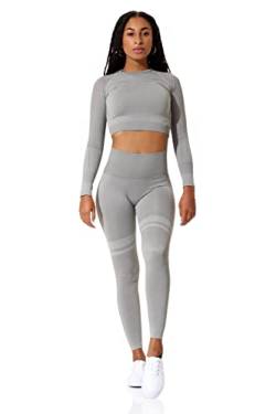 STARK SOUL Fitness Set - Crop-Top Longsleeve und Sport Leggings High Waist | Farbe: Grau-Melange, Größe: M von STARK SOUL