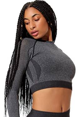 STARK SOUL Seamless Crop-Top Longsleeve für Damen | in schwarz-Melange, Größe: M von STARK SOUL