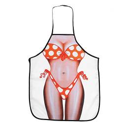 STARNOONTEK 3D-lustige Kochschürze, Lustige Schürzen, Gag-Geschenk, Sexy Mann-Frau-Schürze, Wasserdichte Schürze(Gepunkteter Bikini) von STARNOONTEK