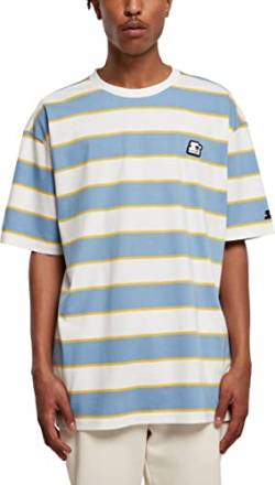STARTER BLACK LABEL Herren T-Shirt Starter Block Stripes Tee, Farbe wht/hrznblu/clfrniyllw, Größe M von STARTER BLACK LABEL