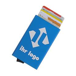 STEMPEL-FABRIK RFID Kartenhalter Blau mit personalisierter Gravur - Kreditkartenetui aus Aluminium - Geldbörse - Geldbeutel - Geschenk für Herren - Herrengeldbörse - Portemonnaie - Kartenetui von STEMPEL-FABRIK