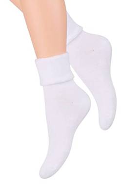 STEVEN Flauschige Socken für Damen und Mädchen I I Wadenlange Warme Socken I Dicke Frottee-Baumwollsocken Ideal für den Winter und Herbst I Weiß I Größe: EU35-37 von STEVEN