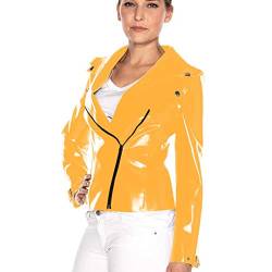 Kunstleder PVC Top Latex Jacke Jacke Metall Leder Streetwear Oversized,Gelb,XXL von STHEFF