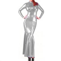 Latexkleid Lange Ärmel Gummikleid Kunstleder PVC Party Club Schlanke Tasche Hüftkleid Outfits Lange Kleider, Grau, 4XL von STHEFF