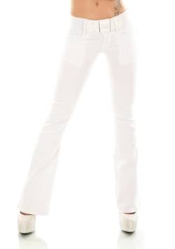Damen Bootcut Jeans Hose Schlag Schlaghose Denim Stretch Gürtel XS-XL (DE/NL/SE/PL, Alphanumerisch, XS, Regular, Regular, W325-Weiß) von STIDIA