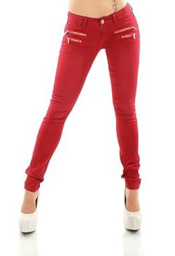 Damen Hüft Low Rise Jeans Skinny Slim Fit Stretch Denim Hose Röhrenjeans (M, Cranberry/902-10) von STIDIA