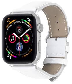STILGUT Armband kompatibel mit Apple Watch Lederarmband 42mm/44mm - Apple Watch Armband aus Leder für Apple Watch SE/6/5/4/3/2/1 in 42mm & 44mm – Weiß von STILGUT