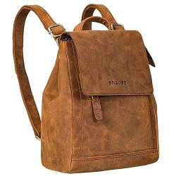 STILORD 'Allegra' Elegante Rucksack Handtasche Damen Leder klein Cityrucksack Frauen Vintage Lederrucksack Damen Daypack Retro Wildleder Umhängetasche Damen, Farbe:tan - dunkelbraun von STILORD