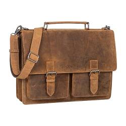 STILORD 'Amandus' Aktentasche Herren Leder Groß Lehrertasche Laptoptasche 14 Zoll Businesstasche Herren Ledertasche Vintage Echtleder, Farbe:Bergamo - braun von STILORD