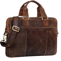 STILORD 'Andrew' Vintage Business Ledertasche Klassische Aktentasche für Herren und Damen 13,3 Zoll Laptoptasche für Arbeit Büro Aufsteckbar, Farbe:kansas - braun von STILORD