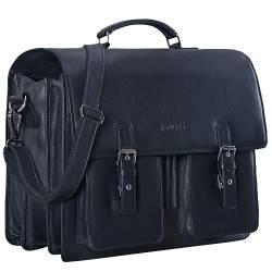 STILORD 'Anton' Aktentasche Leder XL Schwarz Vintage Lehrertasche Laptopfach 15,6 Zoll große Ledertasche zum Umhängen Trolley aufsteckbar von STILORD