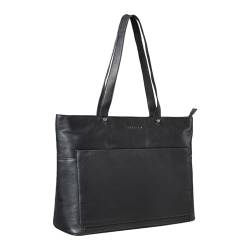 STILORD 'Astrid' Shopper Handtasche Leder Damen Schultertasche Vintage Ledertasche mit Laptopfach Elegante Businesstasche Aktentasche für Frauen Echtleder, Farbe:schwarz von STILORD