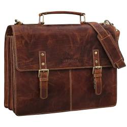 STILORD 'Bernd' Vintage Dokumententasche A4 Leder Aktentasche Herren 15,6 Zoll Laptoptasche Umhängetasche Damen Arbeitstasche Groß für Business Uni, Farbe:cannes - braun von STILORD