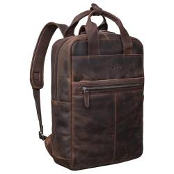 STILORD 'Bryn' Leder Rucksack mit Laptopfach XL Business Rucksack Herren Damen Lederrucksack Groß für 16 Zoll MacBook Trolley Aufsteckbar Vintage Echt Leder, Farbe:Zamora - braun von STILORD