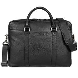 STILORD 'Caleb' Laptoptasche 16 Zoll Leder Vintage Umhängetasche mit Laptop-Fach Damen Leder Tasche Herren Businesstasche groß Aktentasche Leder, Farbe:schwarz von STILORD