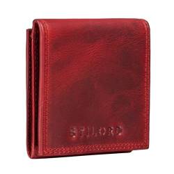 STILORD 'Cody' Wiener Schachtel Leder mit Geldscheinfach kleines Portemonnaie Mini Geldbörse Slim Wallet Vintage Münzbörse Münzetui Echtleder, Farbe:Kara - rot von STILORD