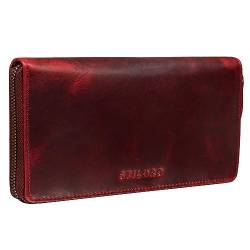 STILORD 'Emilia' Damen Portemonnaie RFID Schutz Elegante Klassische Geldbörse groß aus echtem Rindsleder, Quer mit Reißverschluss Leder, Farbe:Kara - rot von STILORD