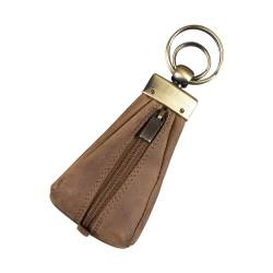 STILORD 'Enno' Kleine Schlüsseltasche Leder Schlüsseletui Mini Geldbörse Schlüsselbeutel Vintage Schlüsselanhänger mit Reißverschlussfach und Schlüsselring, Farbe:mittel - braun von STILORD