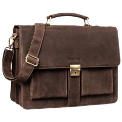 STILORD 'Eros' Aktentasche Leder 15,6 Zoll Laptoptasche Business Umhängetasche Große Arbeitstasche XL Vintage Ledertasche mit Dreifachtrenner, Farbe:Veleta - braun von STILORD