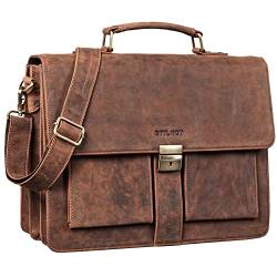 STILORD 'Eros' Aktentasche Leder 15,6 Zoll Laptoptasche Business Umhängetasche Große Arbeitstasche XL Vintage Ledertasche mit Dreifachtrenner, Farbe:aneto - braun von STILORD