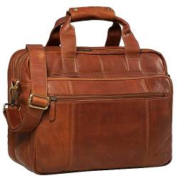 STILORD 'Experience' Vintage Lehrertasche Leder groß für Herren Damen XL Aktentasche Business Schulter- oder Umhängetasche für Laptop Trolley aufsteckbar, Farbe:Cognac - braun von STILORD