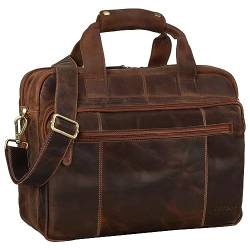 STILORD 'Experience' Vintage Lehrertasche Leder groß für Herren Damen XL Aktentasche Business Schulter- oder Umhängetasche für Laptop Trolley aufsteckbar, Farbe:Florida - braun von STILORD