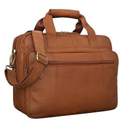 STILORD 'Experience' Vintage Lehrertasche Leder groß für Herren Damen XL Aktentasche Business Schulter- oder Umhängetasche für Laptop Trolley aufsteckbar, Farbe:Sattel - braun von STILORD