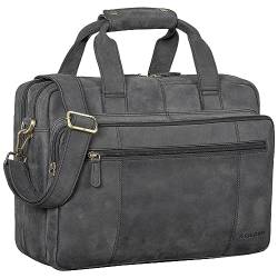 STILORD 'Experience' Vintage Lehrertasche Leder groß für Herren Damen XL Aktentasche Business Schulter- oder Umhängetasche für Laptop Trolley aufsteckbar, Farbe:avaro - grau von STILORD