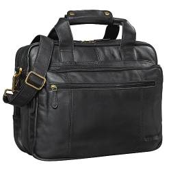 STILORD 'Experience' Vintage Lehrertasche Leder groß für Herren Damen XL Aktentasche Business Schulter- oder Umhängetasche für Laptop Trolley aufsteckbar, Farbe:schwarz von STILORD
