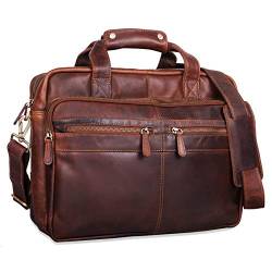 STILORD 'Explorer' Lehrertasche Leder Herren Damen Aktentasche Büro Schulter- oder Umhängetasche für Laptop mit Dreifachtrenner Echt Leder Vintage, Farbe:cognac - dunkelbraun von STILORD