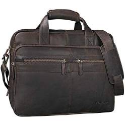 STILORD 'Explorer' Lehrertasche Leder Herren Damen Aktentasche Büro Schulter- oder Umhängetasche für Laptop mit Dreifachtrenner Echt Leder Vintage, Farbe:matt - dunkelbraun von STILORD