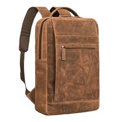 STILORD 'Heiko' Leder Laptop Rucksack 15.6 Zoll Vintage Echtleder Rucksack Damen und Herren Arbeitsrucksack mit Anti Diebstahlfächern für Büro, Lehrer und Studenten, Farbe:bergamo - braun von STILORD