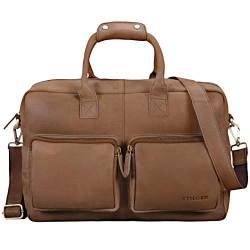 STILORD 'Henri' Bürotasche Leder 15,6 Zoll Vintage Laptop Aktentasche Businesstasche Umhängetasche Lehrertasche Büffelleder, Farbe:Cognac - Hellbraun von STILORD