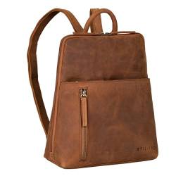 STILORD 'Holly' Rucksack Frauen Klein Leder Rucksackhandtasche Damen Lederrucksack für iPad und DIN A5 Vintage Handtasche City Ausgehen Shopping Daypack Echtleder, Farbe:tan - Dunkelbraun von STILORD